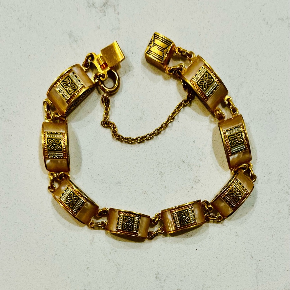 Rare vintage Damascene link bracelet featuring an Arabesque design, EUC - Picture 3 of 10